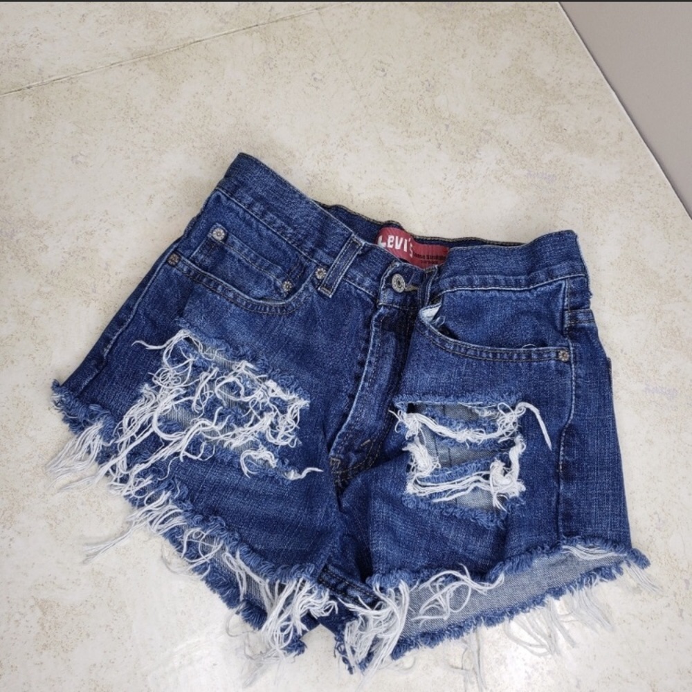 Levi’s destroyed denim cutoff shorts